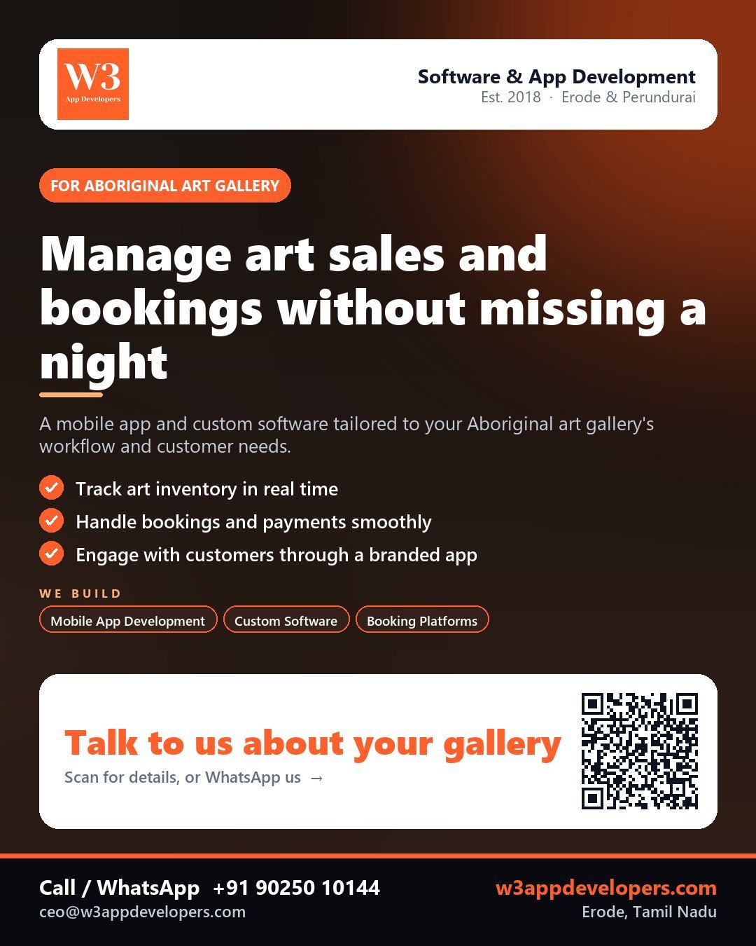 W3AppDevelopers - Aboriginal art gallery mobile app and business software solution