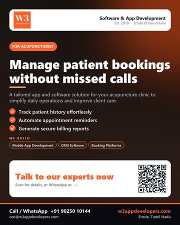 W3AppDevelopers poster for Acupuncturist: Manage patient bookings without missed calls