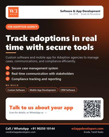 W3AppDevelopers poster for Adoption agency: Track adoptions in real time with secure tools