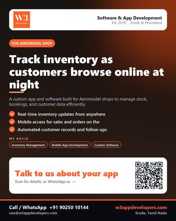 W3AppDevelopers poster for Aeromodel shop: Track inventory as customers browse online at night