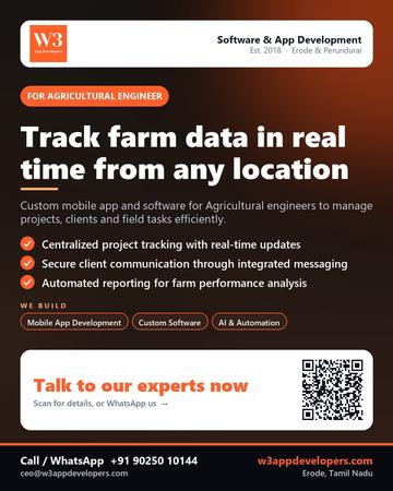 W3AppDevelopers poster for Agricultural engineer: Track farm data in real time from any location