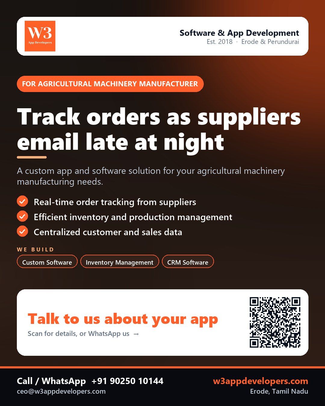 W3AppDevelopers - Custom software solution for agricultural machinery manufacturers