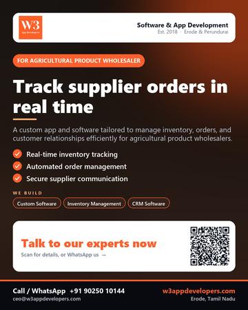 W3AppDevelopers poster for Agricultural product wholesaler: Track supplier orders in real time