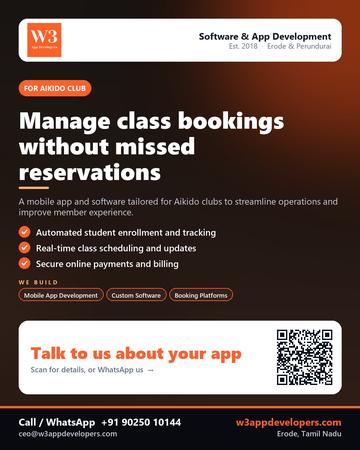 W3AppDevelopers poster for Aikido club: Manage class bookings without missed reservations