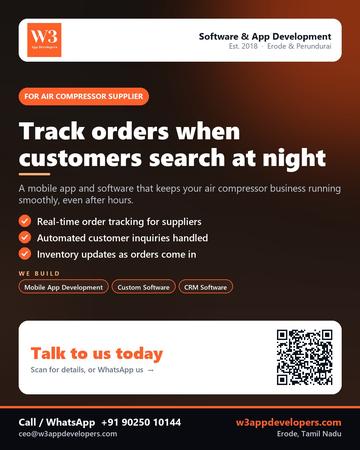 W3AppDevelopers poster for Air compressor supplier: Track orders when customers search at night