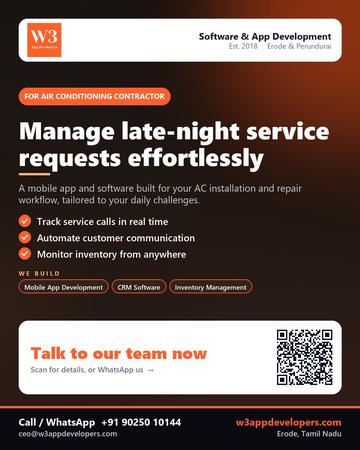 W3AppDevelopers poster for Air conditioning contractor: Manage late-night service requests effortlessly