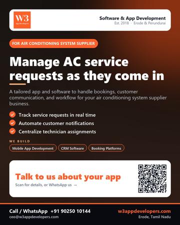 W3AppDevelopers poster for Air conditioning system supplier: Manage AC service requests as they come in