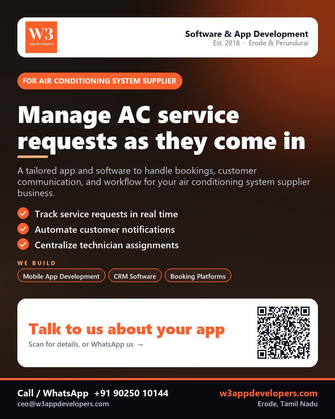 W3AppDevelopers helping air conditioning system suppliers manage their business with custom mobile apps and software