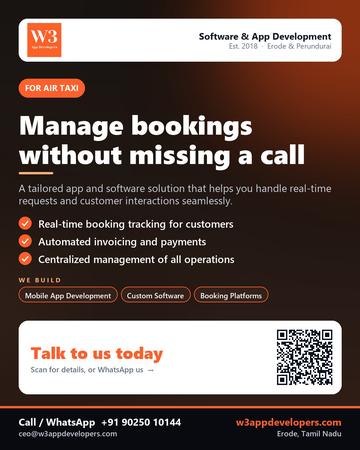 W3AppDevelopers poster for Air taxi: Manage bookings without missing a call