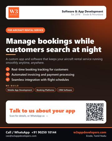 W3AppDevelopers poster for Aircraft rental service: Manage bookings while customers search at night
