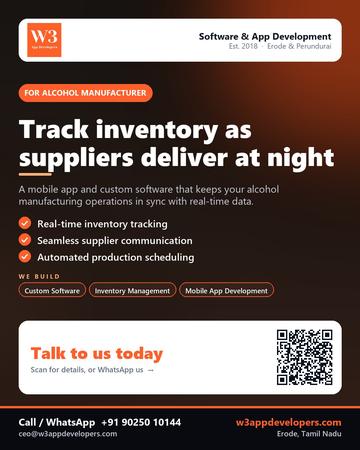 W3AppDevelopers poster for Alcohol manufacturer: Track inventory as suppliers deliver at night