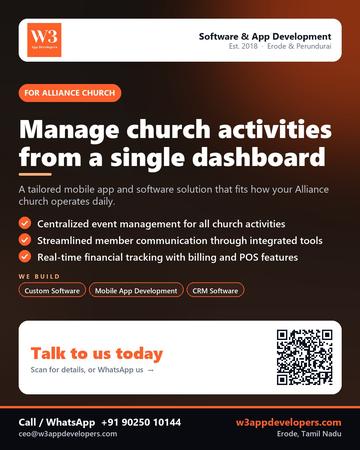 W3AppDevelopers poster for Alliance church: Manage church activities from a single dashboard