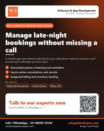 W3AppDevelopers poster for Alternative medicine practitioner: Manage late-night bookings without missing a call