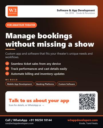 W3AppDevelopers poster for Amateur theater: Manage bookings without missing a show