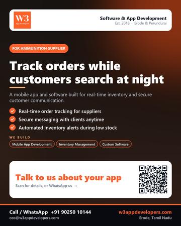 W3AppDevelopers poster for Ammunition supplier: Track orders while customers search at night