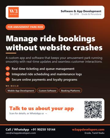 W3AppDevelopers poster for Amusement park ride: Manage ride bookings without website crashes