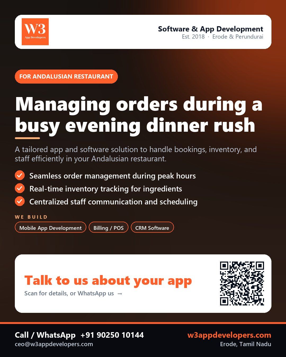 Andalusian restaurant using mobile app for order management - W3AppDevelopers