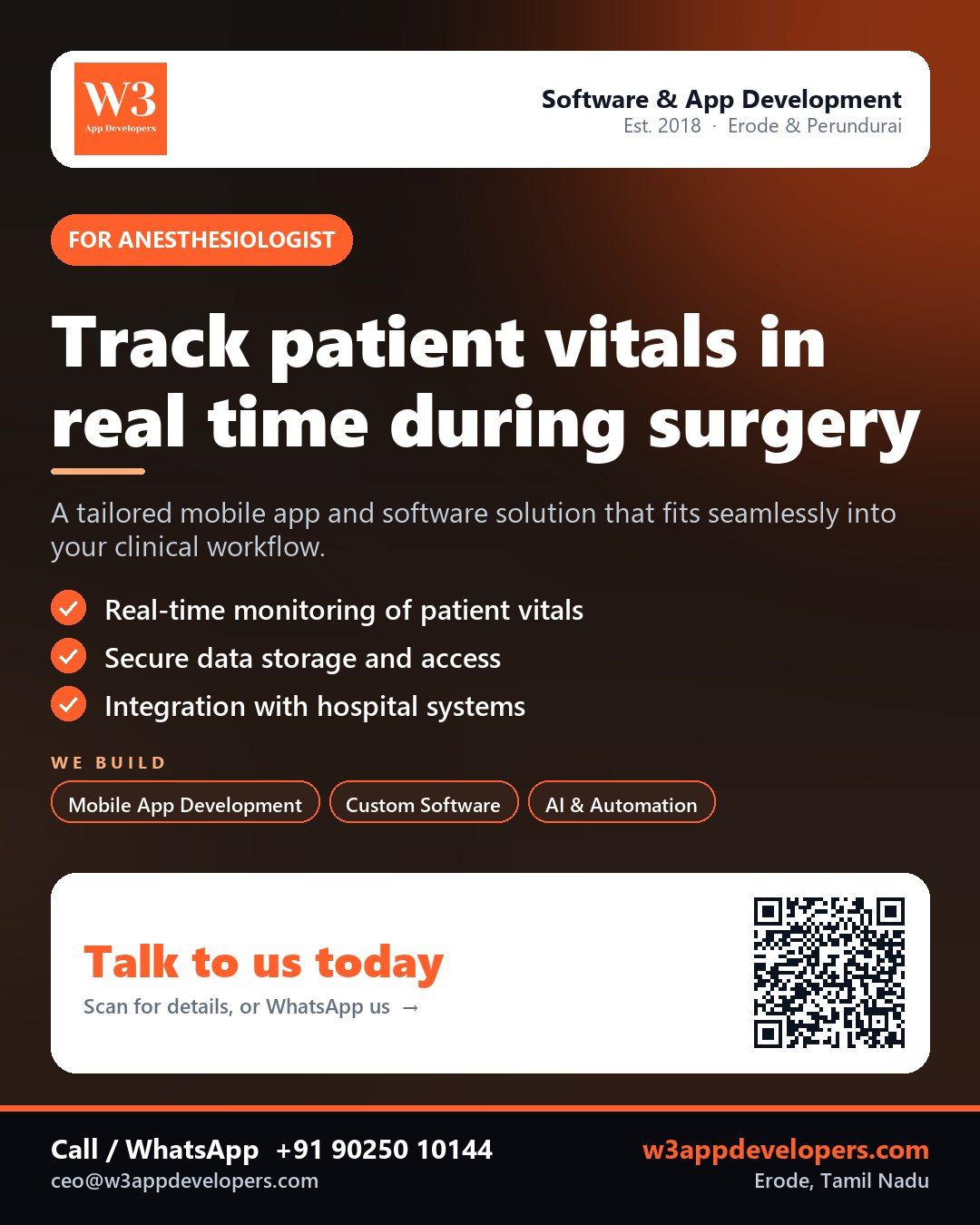 W3AppDevelopers - Custom app for Anesthesiologists, real-time patient monitoring