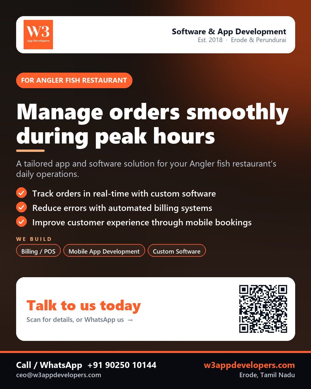 Angler fish restaurant using custom app and software for efficient operations - W3AppDevelopers