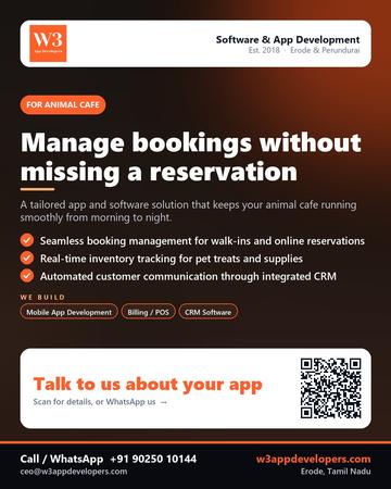 W3AppDevelopers poster for Animal cafe: Manage bookings without missing a reservation