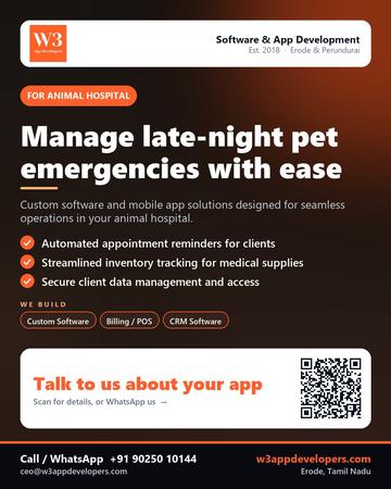W3AppDevelopers poster for Animal hospital: Manage late-night pet emergencies with ease