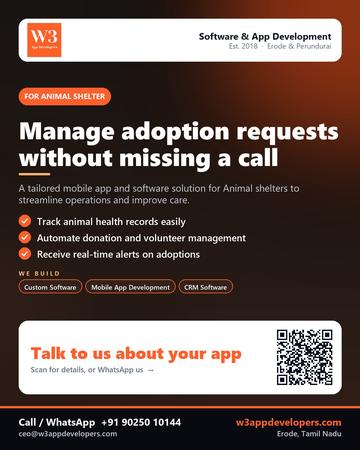 W3AppDevelopers poster for Animal shelter: Manage adoption requests without missing a call