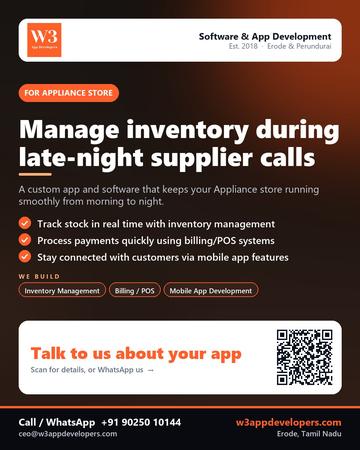 W3AppDevelopers poster for Appliance store: Manage inventory during late-night supplier calls
