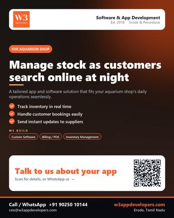 W3AppDevelopers poster for Aquarium shop: Manage stock as customers search online at night