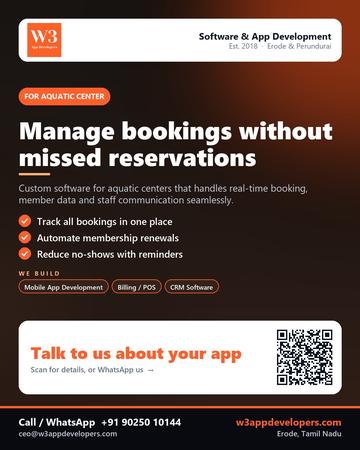W3AppDevelopers poster for Aquatic center: Manage bookings without missed reservations