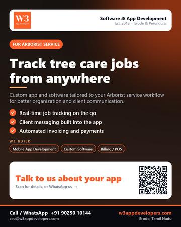 W3AppDevelopers poster for Arborist service: Track tree care jobs from anywhere