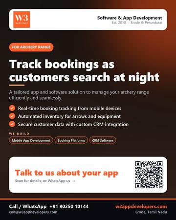 W3AppDevelopers poster for Archery range: Track bookings as customers search at night