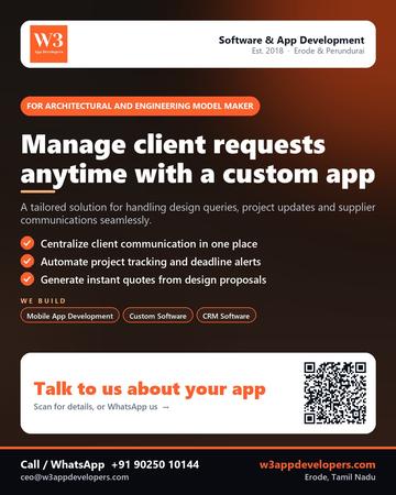 W3AppDevelopers poster for Architectural and engineering model maker: Manage client requests anytime with a custom app