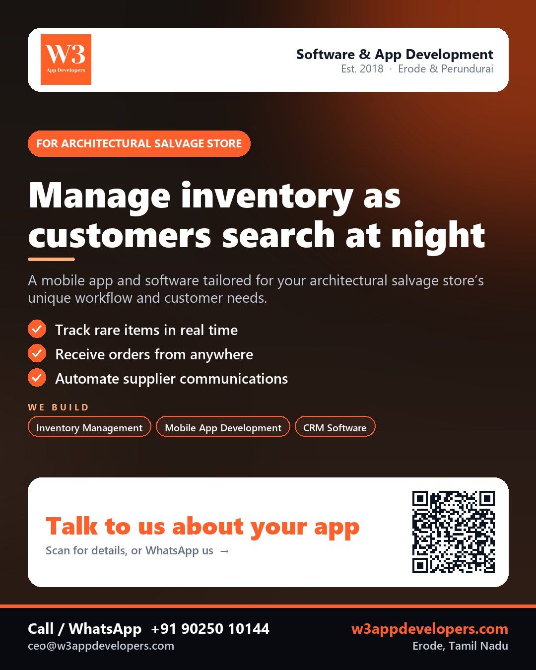 W3AppDevelopers custom app solution for an architectural salvage store