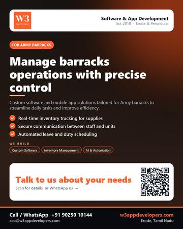 W3AppDevelopers poster for Army barracks: Manage barracks operations with precise control