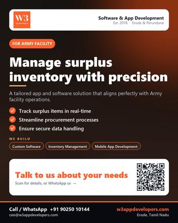 W3AppDevelopers poster for Army facility: Manage surplus inventory with precision