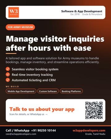 W3AppDevelopers poster for Army museum: Manage visitor inquiries after hours with ease