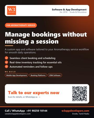 W3AppDevelopers poster for Aromatherapy service: Manage bookings without missing a session