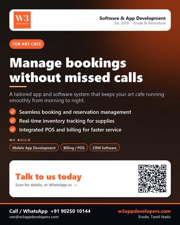 W3AppDevelopers poster for Art cafe: Manage bookings without missed calls