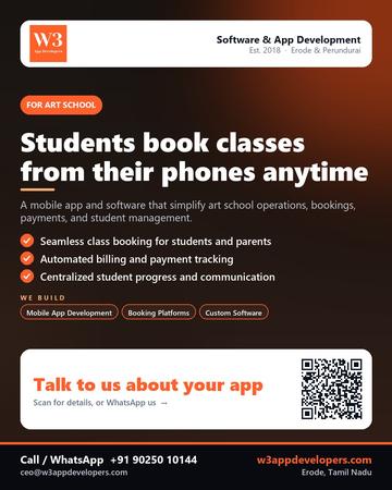 W3AppDevelopers poster for Art school: Students book classes from their phones anytime