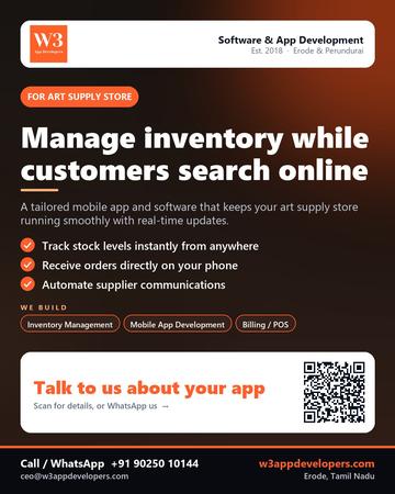 W3AppDevelopers poster for Art supply store: Manage inventory while customers search online