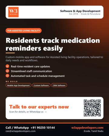 W3AppDevelopers poster for Assisted living facility: Residents track medication reminders easily