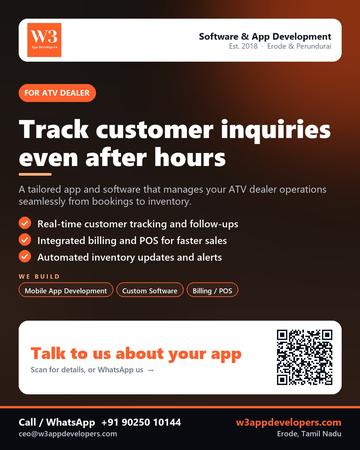 W3AppDevelopers poster for ATV dealer: Track customer inquiries even after hours