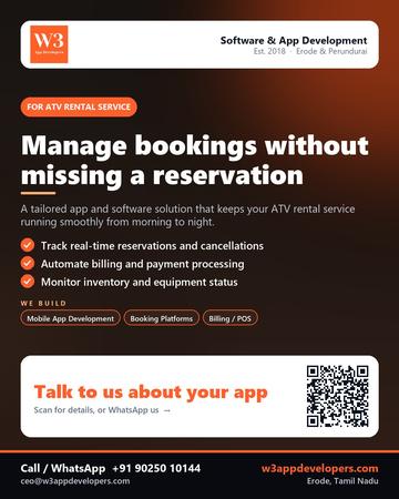 W3AppDevelopers poster for ATV rental service: Manage bookings without missing a reservation