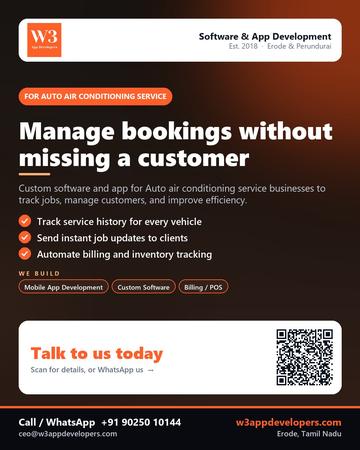W3AppDevelopers poster for Auto air conditioning service: Manage bookings without missing a customer