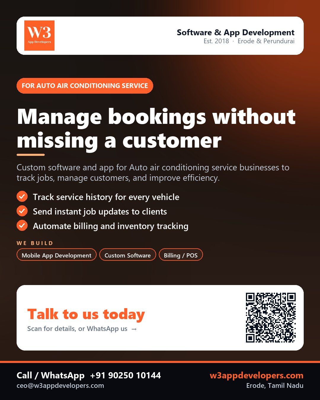 W3AppDevelopers providing custom software solutions for Auto air conditioning service businesses