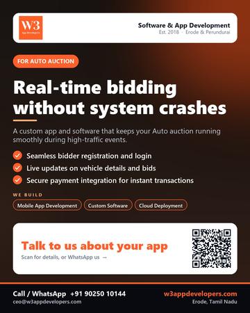 W3AppDevelopers poster for Auto auction: Real-time bidding without system crashes