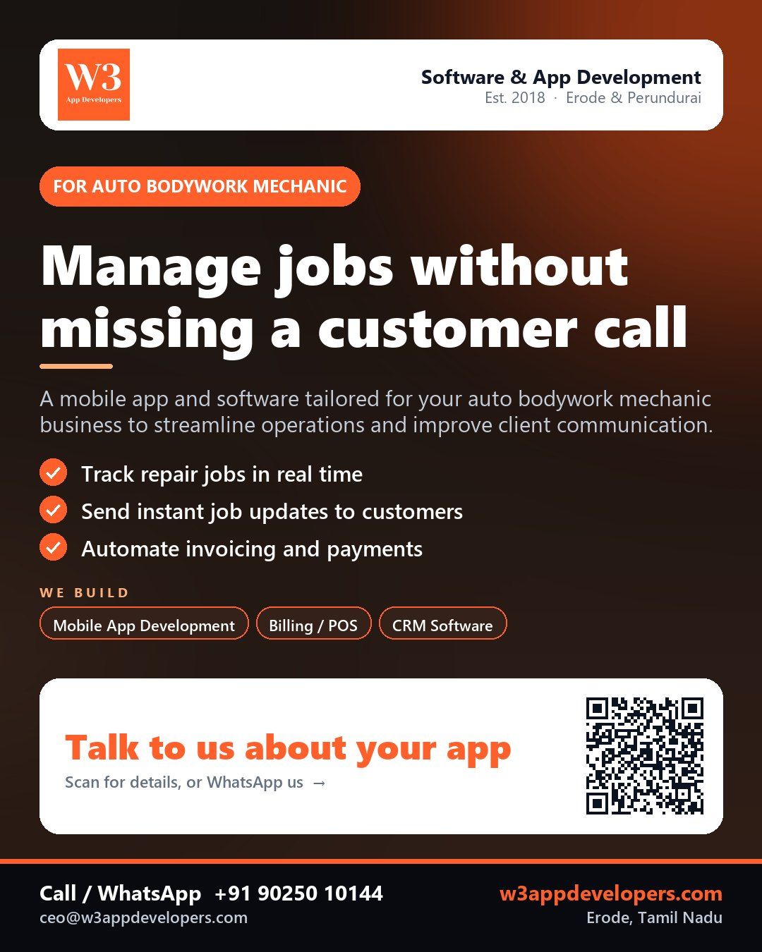 W3AppDevelopers helping auto bodywork mechanics with custom mobile apps and software for better job management
