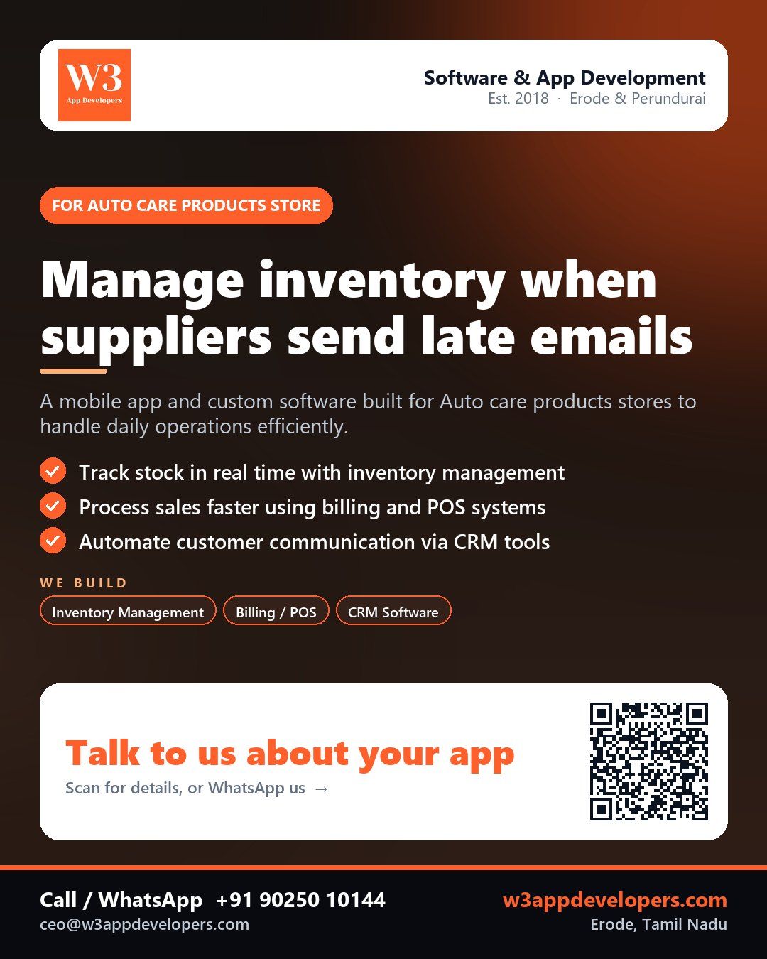 W3AppDevelopers providing custom mobile app and software solutions for Auto care products store
