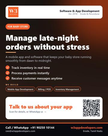 W3AppDevelopers poster for Baby store: Manage late-night orders without stress