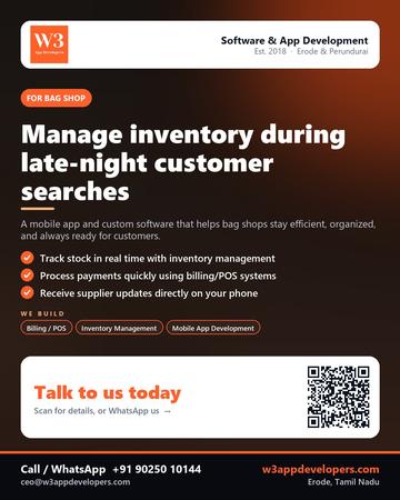 W3AppDevelopers poster for Bag shop: Manage inventory during late-night customer searches